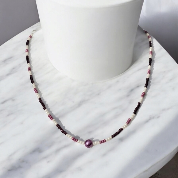 Think purple! Handmade seed bead necklace. - Picture 1 of 7